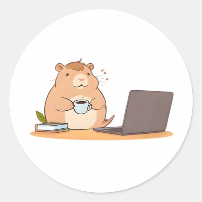 Süße Capybara-Programmierer-Coffee-Laptop-Gestaltu Runder Aufkleber (Vorderseite)