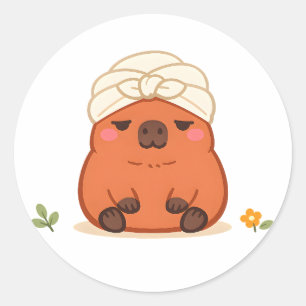 Süße Capybara-Spa-Day-Tuch-Turban-Aufkleber Runder Aufkleber