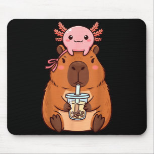Süße Capybara trinkt Boba-Tee Kawaii Axolotl Mousepad