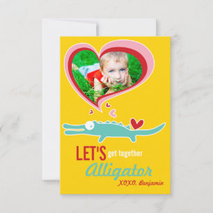 Süße Cartoon-Alligator-Klassen-Valentinsfoto Einladung