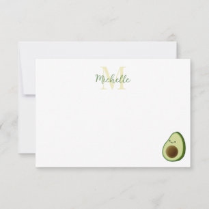 Süße Cartoon-Avocado mit individuellem Monogramm Mitteilungskarte