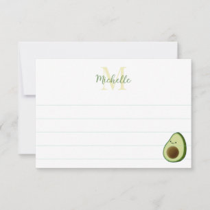 Süße Cartoon-Avocado mit individuellem Monogramm u Mitteilungskarte