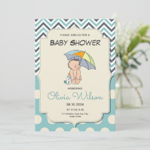 Süße Cartoon-Baby-Blau-Jungen-Baby-Party Einladung