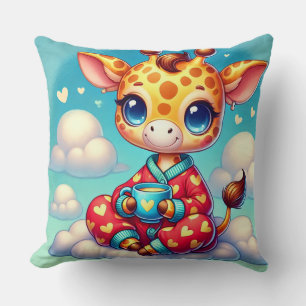 Süße Cartoon-Baby-Giraffe, die sich auf einer Wolk Kissen