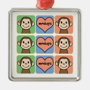 Süße Cartoon-Cliparts-Affen mit Herz Liebe Ornament Aus Metall