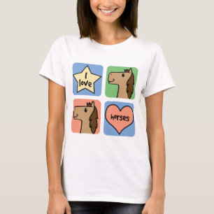 Süße Cartoon-Cliparts Ich liebe Pferde T-Shirt