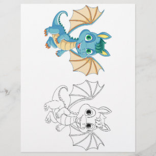 Süße Cartoon-Drache-Färbseite Flyer