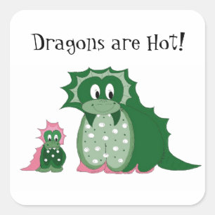 Süße Cartoon-Drachen Quadratischer Aufkleber