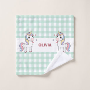 Süße Cartoon-Einhörner Gingham Waschlappen