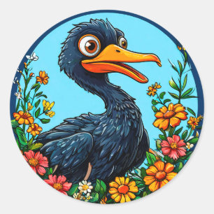 Süße Cartoon-Ente 🐥 Glückliche skurrile Tierkunst Runder Aufkleber
