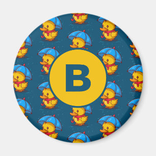 Süße Cartoon-Enten unter Regenschirmen Monogramm Magnet