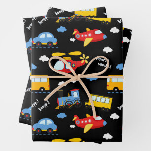 Süße Cartoon-Fahrzeuge Muster Geschenkpapier Set