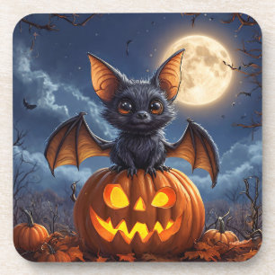 Süße Cartoon-Fledermaus auf einem Jack-o'-Lantern Getränkeuntersetzer