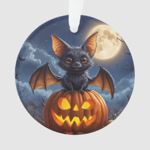 Süße Cartoon-Fledermaus auf einem Jack-o'-Lantern Ornament