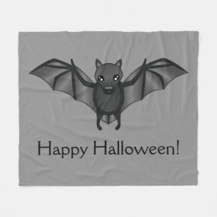 Süße Cartoon-Fledermaus mit Happy Halloween-Text Fleecedecke