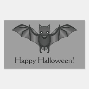 Süße Cartoon-Fledermaus mit Happy Halloween-Text Rechteckiger Aufkleber