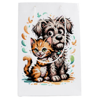 ✨Süße Cartoon-Freundschaft zwischen Hund und Katze Mittlere Geschenktüte