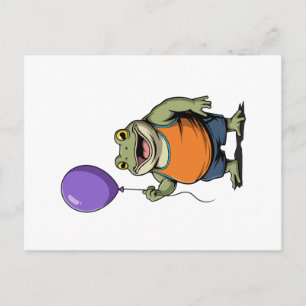 Süße Cartoon-Frosch hält lila Luftballon Postkarte