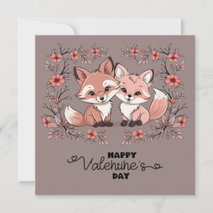 Süße Cartoon Fuchs Liebhaber Herzen Valentinstag Feiertagskarte