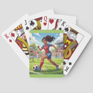 Süße Cartoon-Girl, das Fußball spielt Spielkarten