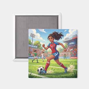 Süße Cartoon-Girl spielt Fußball Magnet