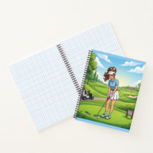 Süße Cartoon-Girl spielt Golf-Sport Notizbuch
