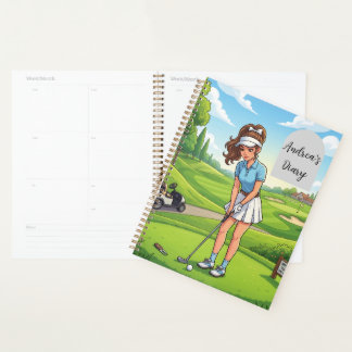 Süße Cartoon-Girl spielt Golfsport | Personalisier Planer