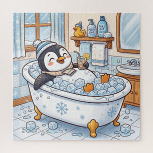 Süße Cartoon-glückliche Pinguin beim Baden