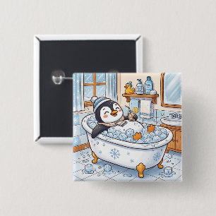Süße Cartoon-glückliche Pinguin beim Baden Button