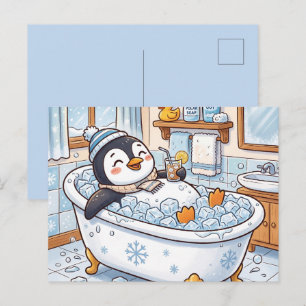 Süße Cartoon-glückliche Pinguin beim Baden Feiertagspostkarte