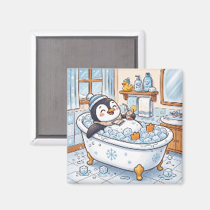 Süße Cartoon-glückliche Pinguin beim Baden Magnet