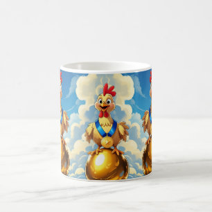 Süße Cartoon-Henne, farbenfrohe Blumen. Farmtier Kaffeetasse