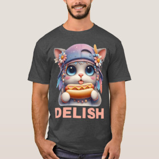 Süße Cartoon-HipHop-Mädchen-Kitty-Katze mit Hotdog T-Shirt