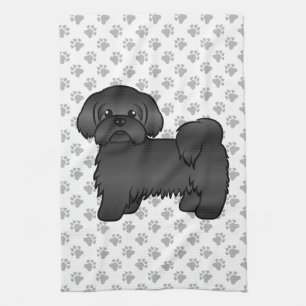Süße Cartoon-Hund-Illustration eines schwarzen Shi Geschirrtuch