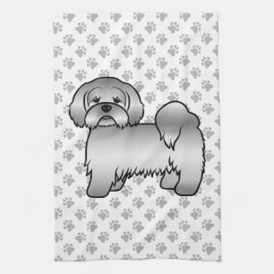 Süße Cartoon-Hund-Illustration eines silbernen Lha Geschirrtuch