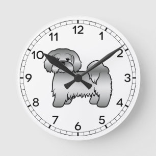 Süße Cartoon-Hund-Illustration eines silbernen Lha Runde Wanduhr