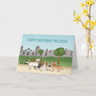 Süße Cartoon-Hunde im Park Alles Gute zum Geburtst Karte