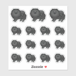 Süße Cartoon-Hunde in Schwarz, Pomeranian Aufkleber