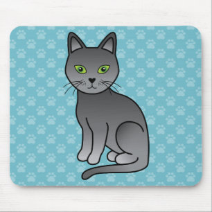 Süße Cartoon-Illustration einer Russisch Blau Katz Mousepad