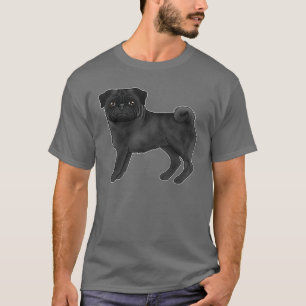 Süße Cartoon-Illustration eines schwarzen Mops-Hun T-Shirt