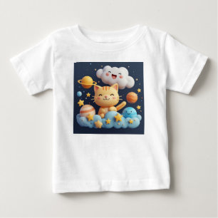 Süße Cartoon-Katze auf Wolke mit Partyhut Baby T-shirt