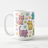 Süße Cartoon-Katze & Blumen-Tasse – Frühlings-Past