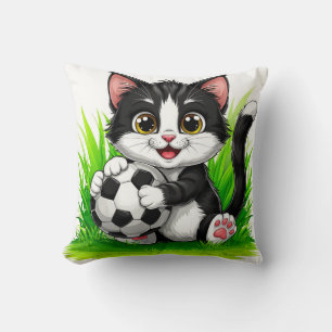 Süße Cartoon-Katze hält Fußball Kissen