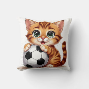 Süße Cartoon-Katze hält Fußball Kissen