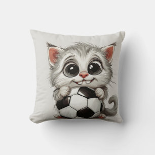 Süße Cartoon-Katze hält Fußball Kissen