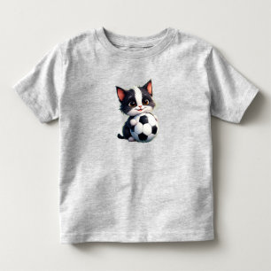 Süße Cartoon-Katze hält Fußball Kleinkind T-shirt