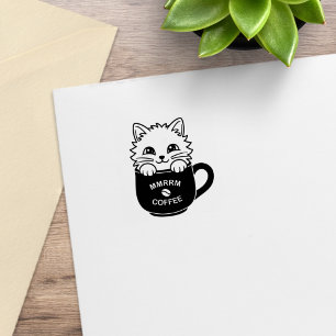 Süße Cartoon-Katze in einer Kaffeetasse 1x1 Gummistempel