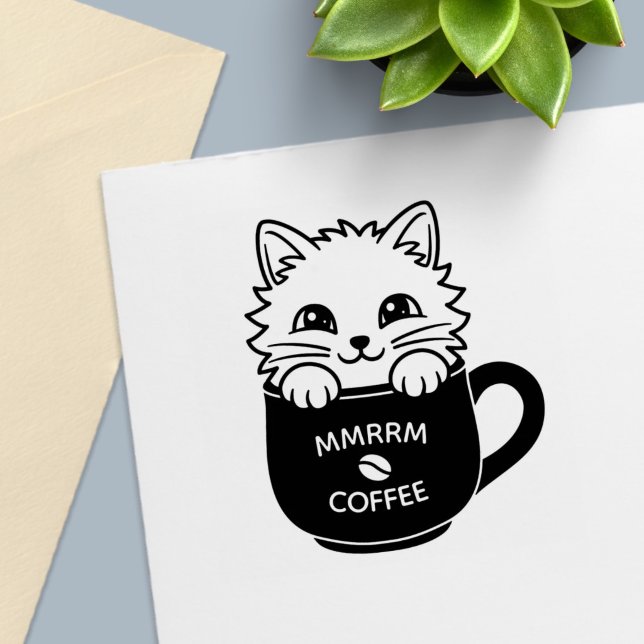 Süße Cartoon-Katze in Kaffeetasse mit individuelle Permastempel (Von Creator hochgeladen)