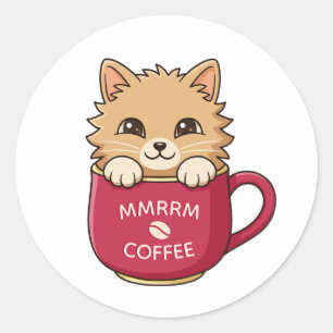 Süße Cartoon-Katze in Kaffeetasse mit individuelle Runder Aufkleber
