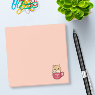 Süße Cartoon-Katze in rosa Kaffeetasse Post-it Klebezettel